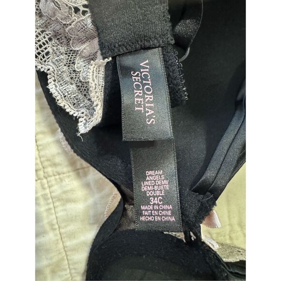 Victorias Secret Dream Angel Lined Demi Push Up Bra Black Lace Bow Underwire 34C - Picture 5 of 5